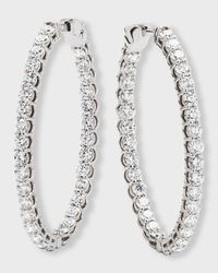 18K White Gold Round Diamond GH/SI Medium Oval Hoop Earrings, 3.36tcw, 1.25"L