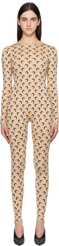 Marine Serre Beige Recycled Jersey Moon Catsuit
