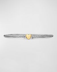 3mm Cable Heart Bracelet in Silver and 18K Yellow Gold