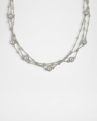 18K White Gold Triple Chain Necklace with Diamonds, 16"L