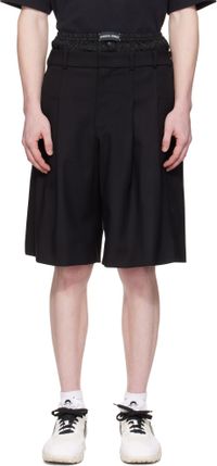 Marine Serre Black Virgin Wool Twill Shorts