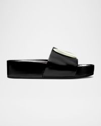 Patos Bean Shiny Leather Platform Slide Sandals