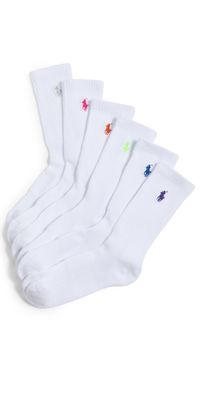 Polo Ralph Lauren Crew Sport Socks 6 Pack White Assorted Bright Pony One Size