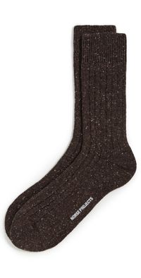 Norse Projects Bjarki Neps Wool Rib Socks Seal Brown One Size