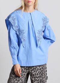 Damson Madder - Blouse droite en coton bio brodé - Taille 12 - Bleu