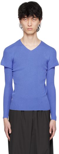132 5. ISSEY MIYAKE Blue V-Neck Sweater