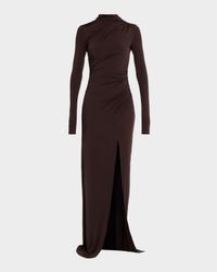 Ruched Mock-Neck Jersey Column Gown