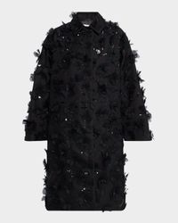 Floral Beaded Wool Balmacaan Coat