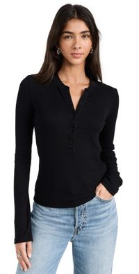 Cotton Citizen Verona Long Sleeve Henley Jet Black L