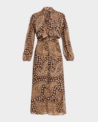 Daisy Paisley Wilma Tie-Neck Midi Dress