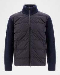 Men's Quilted Padded Cardigan with Knit Panels