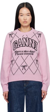 GANNI Pink Graphic Bow Sweater