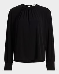 Gathered Long-Sleeve Crepe Blouse