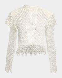 Ludivine Mock-Neck Cotton Lace Top