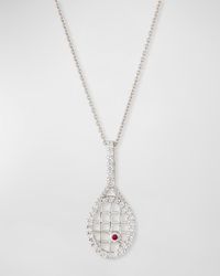 Diamond Tennis Racket Pendant Necklace in 18K White Gold