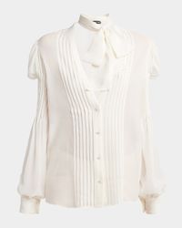 Semi-Sheer Silk Blouse with Tie Neck