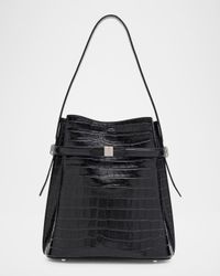 Belted Croc-Embossed Leather Bucket Bag
