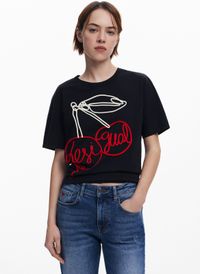 Desigual - Tee-shirt col rond en coton - Taille XL - Noir
