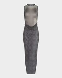 Check Layered Mesh Sleeveless Maxi Dress