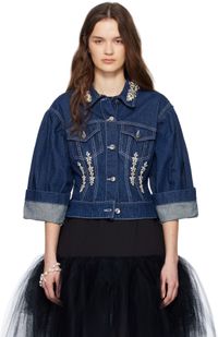 Simone Rocha Indigo Turbo Embellished Sculpted Denim Jacket