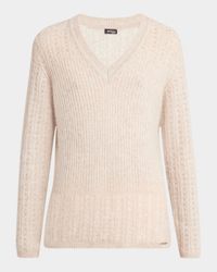 Openwork Cashmere Knit V-Neck Sweater