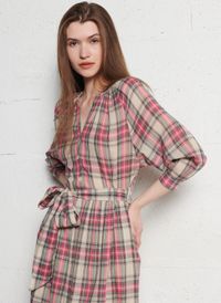Leon & Harper - Robe longue Col V en coton bio - Taille L - Rose
