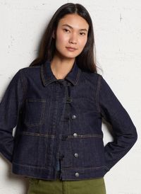 Bensimon - Veste col classique en denim de coton - Taille L - Bleu