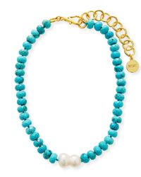 Turquoise Bead and Single Baroque Pearl Short Necklace