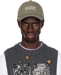 GANNI Khaki Embroidered Logo Cap