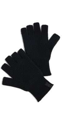 Vince Boiled Cashmere Fingerless Rib Knit Gloves Black One Size