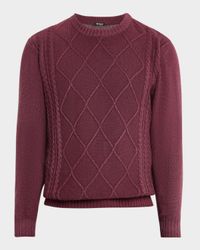 Men's Cashmere Diamond Cable Crewneck Sweater