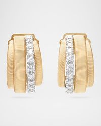 18K Yellow Gold Coil Diamond Huggie Earrings