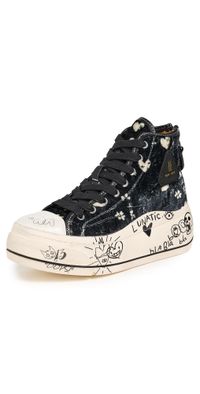R13 Kurt High Top Sneakers Hearts On Black Graffiti 10