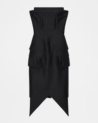 Angular Satin Strapless Midi Dress