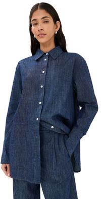Another Tomorrow Chambray Shirt Dark Blue M