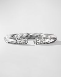 Cable Edge Bracelet in Recycled Sterling Silver with Pave Diamonds, 9mm, Size M-L
