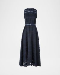 Organdy Plaid Sleeveless A-Line Midi Dress With Belt