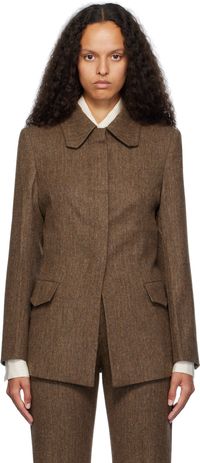 REMAIN Birger Christensen Veston ajusté brun à motif chevronné