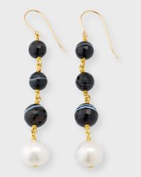 Black Agate and Pearl Drop Earrings