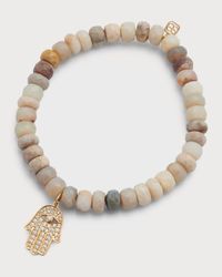 Faceted Australian Opal Rondelle Bracelet with Diamond Hamsa Charm