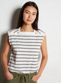 Le Temps Des Cerises - Tee-shirt col carré en coton - Taille XL - Blanc