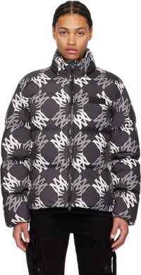 AMIRI Blouson noir rembourré en duvet à motif à quadrigrammes