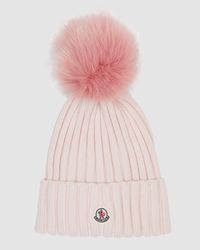 Ribbed Wool Beanie with Faux Fur Pom