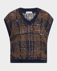 Paillette Tartan V-Neck Sweater Vest