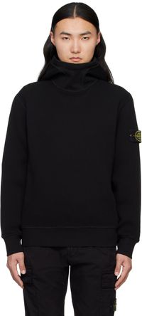 Stone Island Black Organic Cotton Waffle Fleece Hoodie