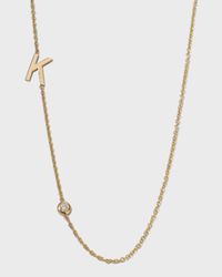 14K Gold Asymmetrical Initial and Bezel Diamond Necklace, 16-18"L