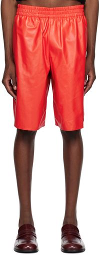 Marni Red Wide-Leg Leather Shorts