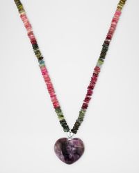 Tripache Amethyst and Diamond Heart Necklace with Tourmaline Beads