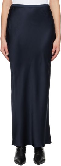 ANINE BING Jupe longue Bar bleu marine en soie