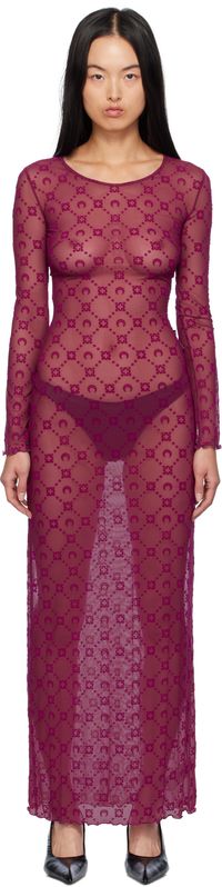 Marine Serre Purple Moonogram Mesh Flock Maxi Dress